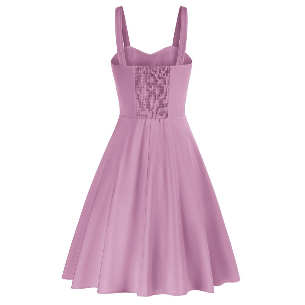 Vintage Solid Color Two-Way Defined Waist Dress Ruched Bodice Flared A-Line Dress