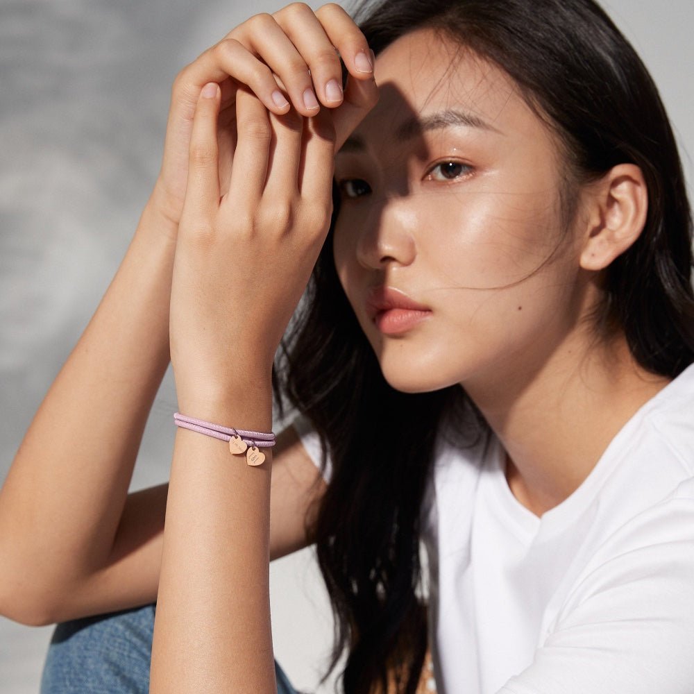 18k Personalized Leather Heart Charm Bracelet