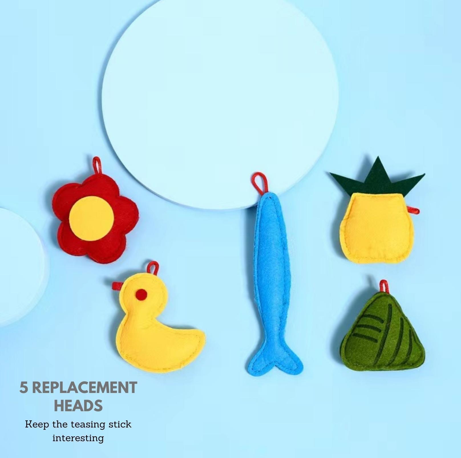 Premium Retractable Catnip Cat stick Toy with 5 Cartoon Heads