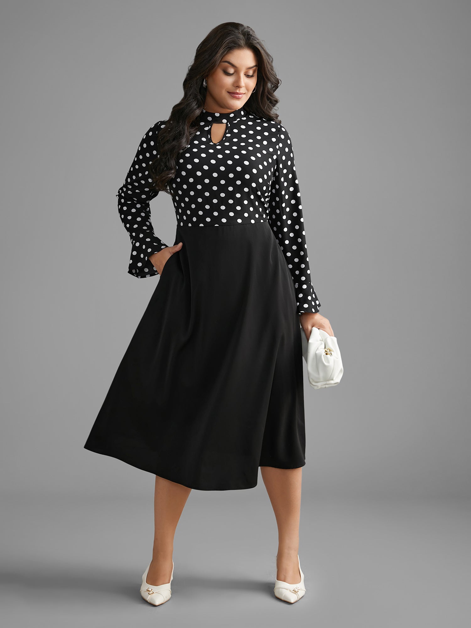 Polka Dot Patchwork Keyhole Dress