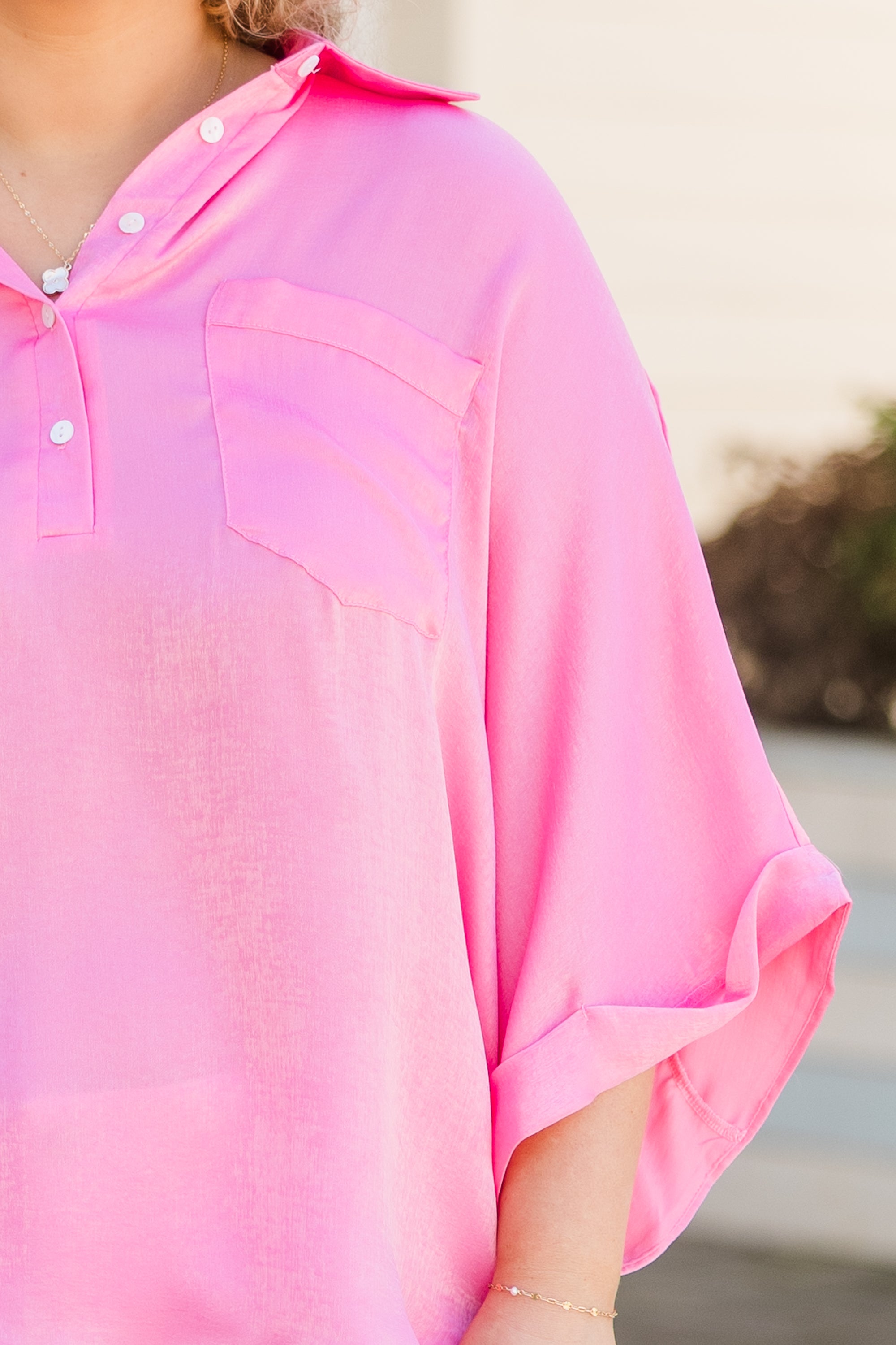 Whirlwind Weekend Top. Pink Cosmos