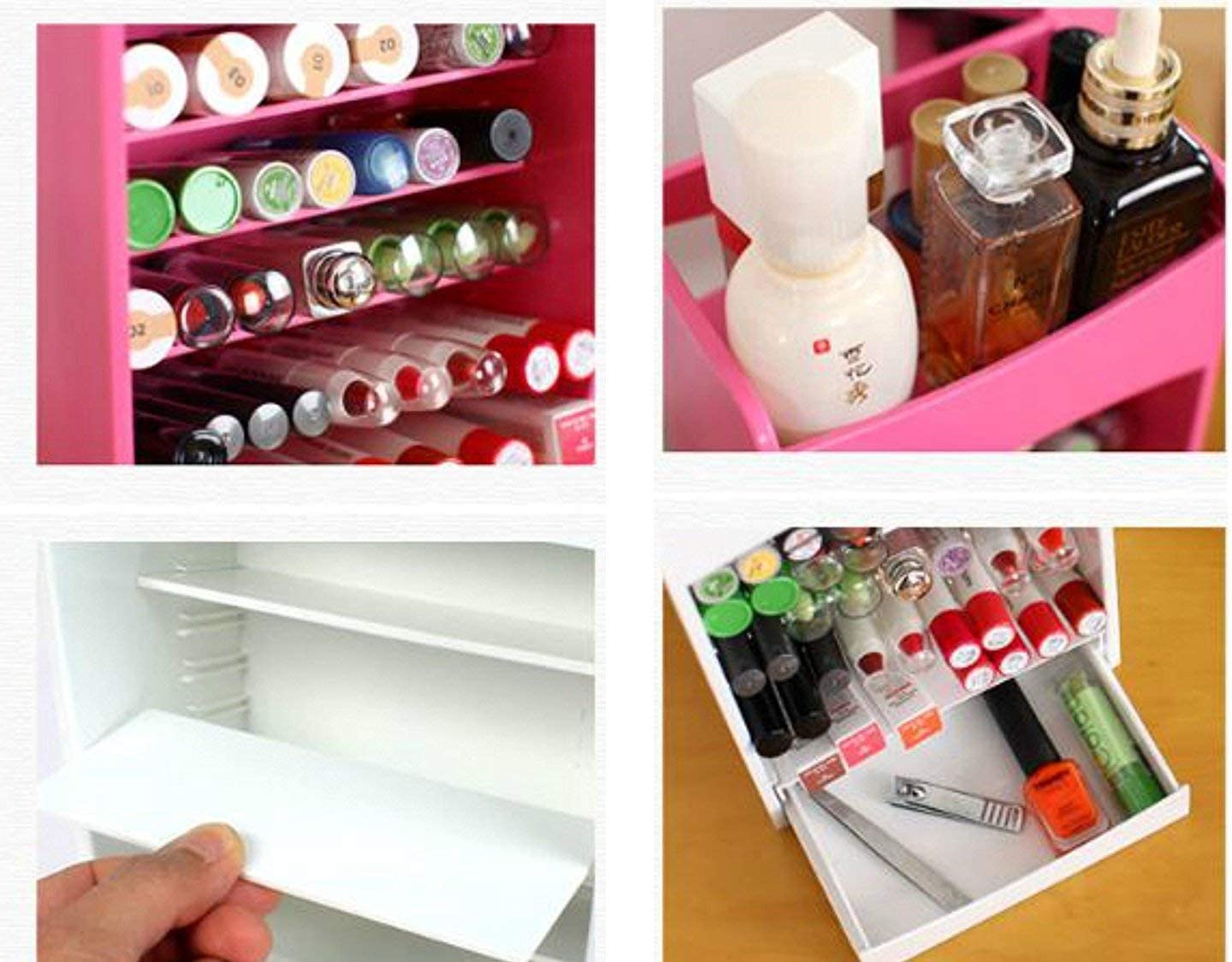 Cosmetic Storage And Organizer With Multi Layer Adjustable Rack Holder And A Drawer For Nail Polish. Lipstick. Brushes