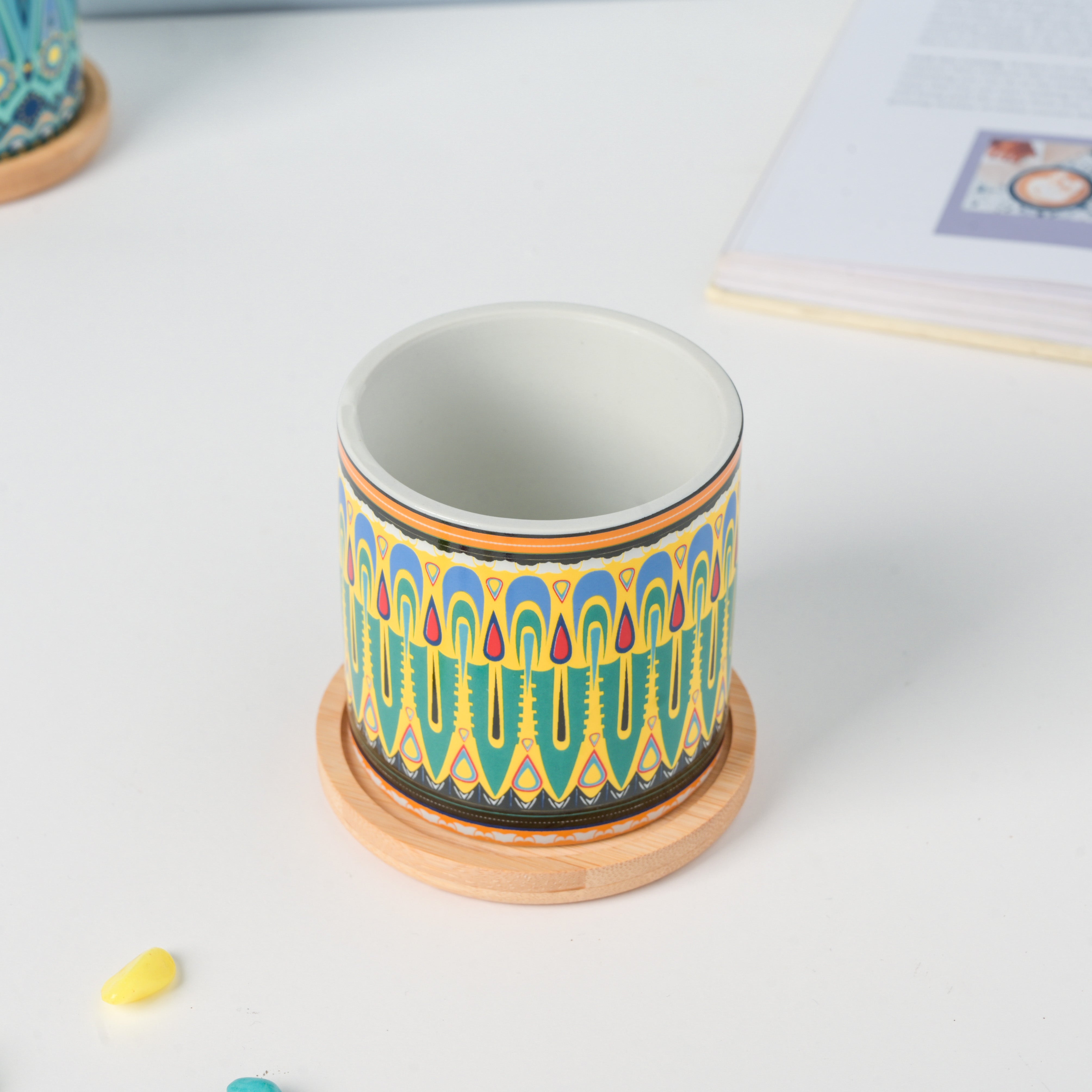 Beaming Green Ceramic Planter With Coaster