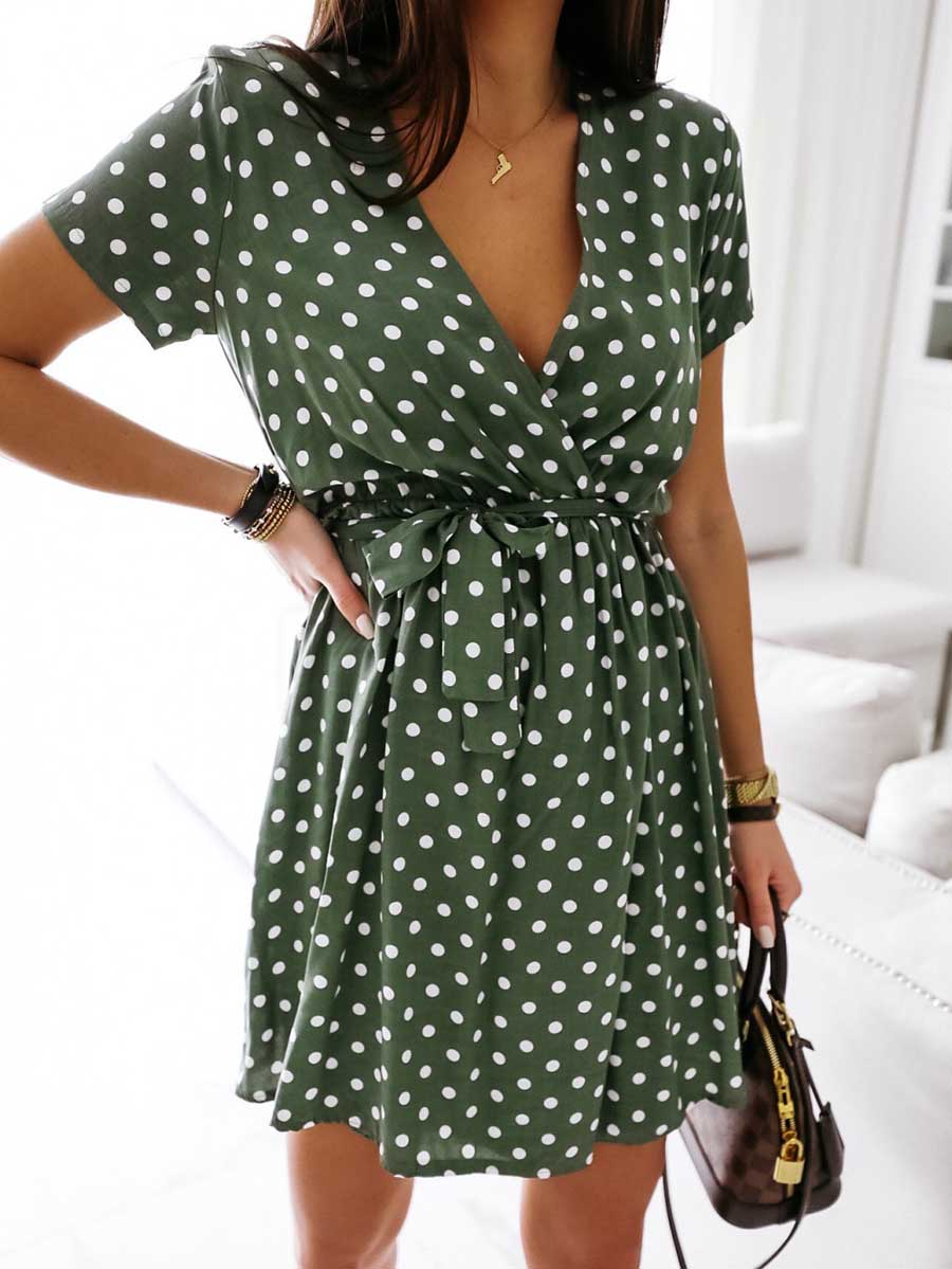 Polka Dot V-neck Strappy Dress