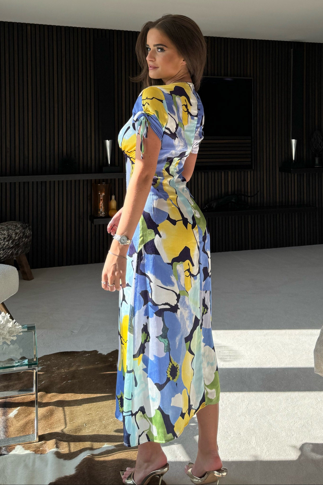 Emily Tie Sleeve Midi Dress Mixed Print