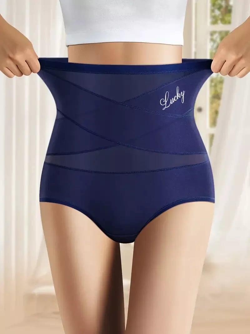 Women's Letter Print Contrast Mesh Criss Cross High Waist Briefs