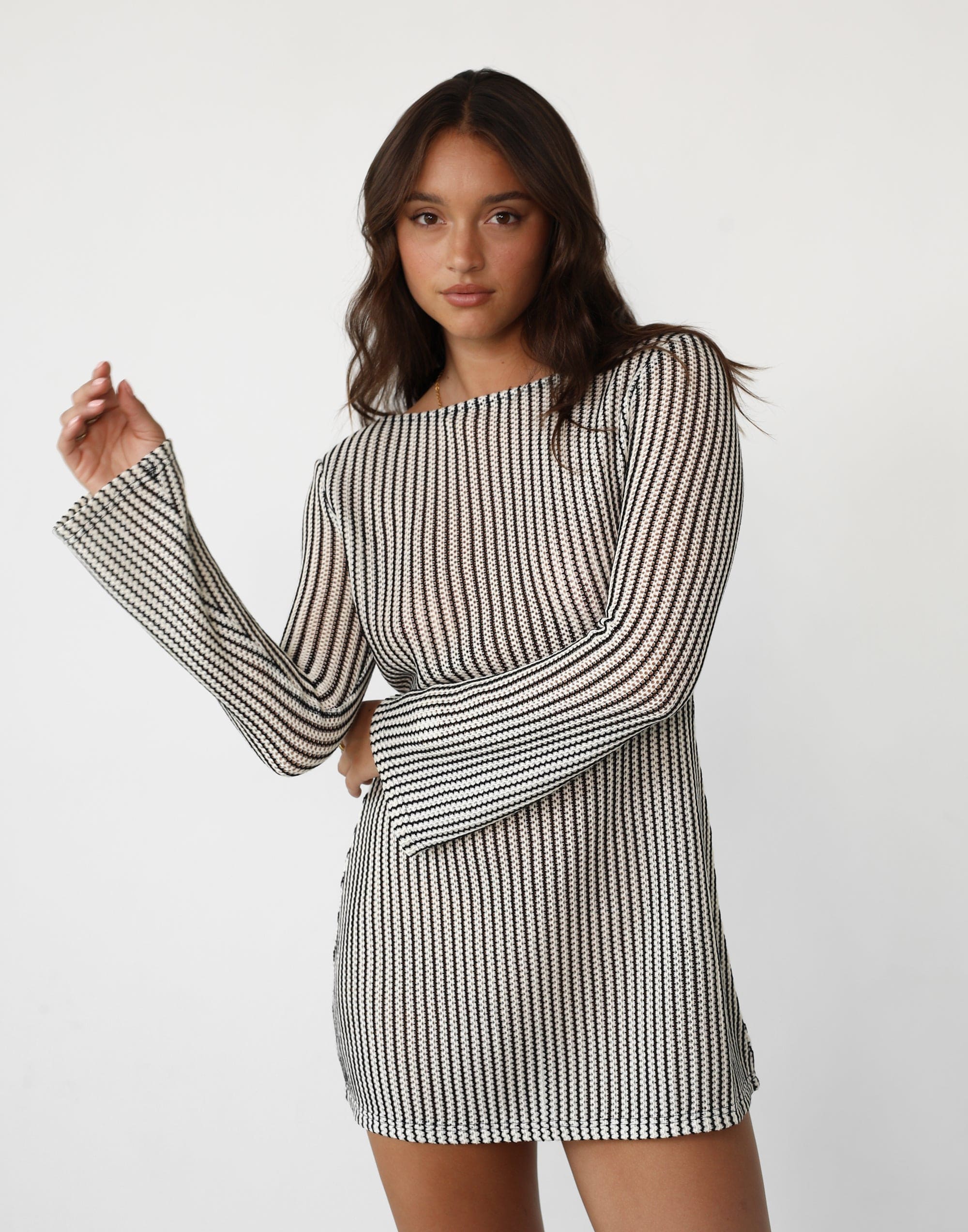 Harmony Mini Dress (White Stripe) - By Lioness