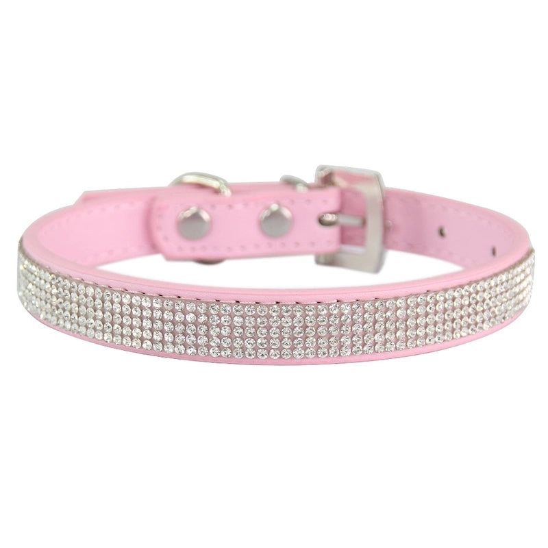 Fashion Solid Color Pu Inlaid Rhinestone Pet Dog Collar
