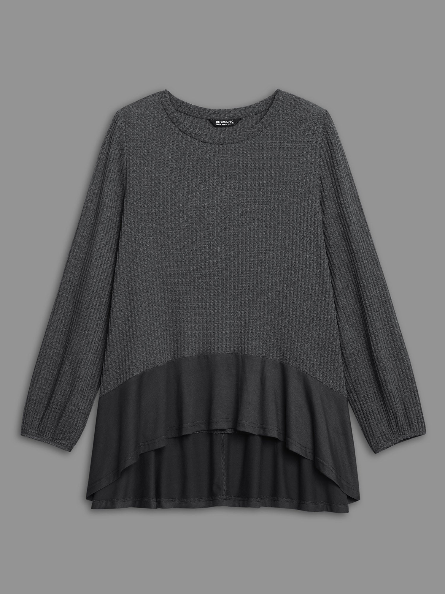 Waffle Knit Patchwork High Low Hem T-shirt