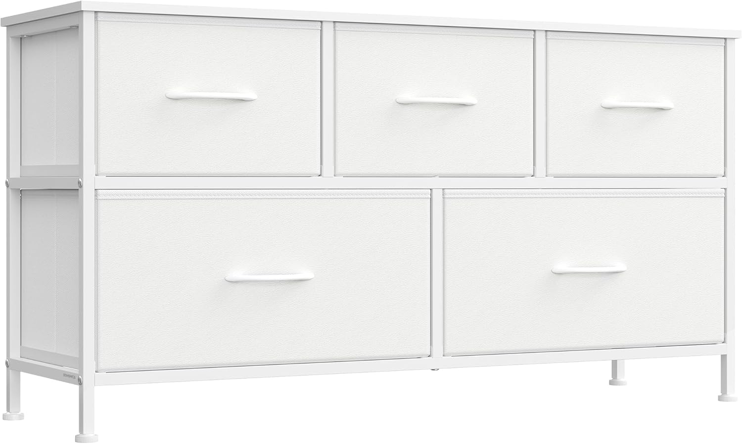 SONGMICS Dresser for Bedroom, Chest of Drawers, TV Stand, Steel, MDF, 5 Non-Woven Fabric Drawers, Storage Organizer Unit, Closet, Entryway, Cloud White and Snow White ULGS322W01S