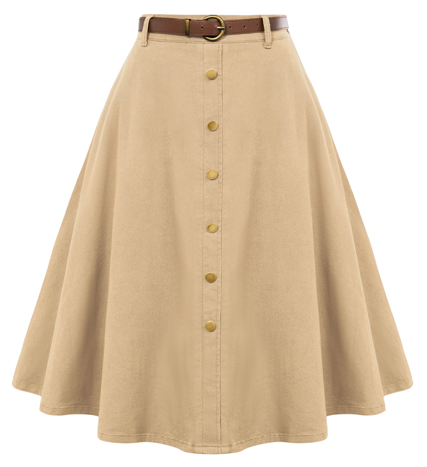 Jean Skirt with Belt Elastic High Waist A-Line Midi Skirt