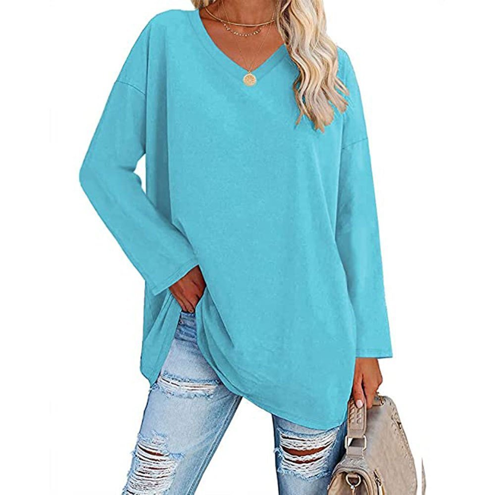 Multicolor - Women's Loose Long Sleeve Fashion V-neck Top