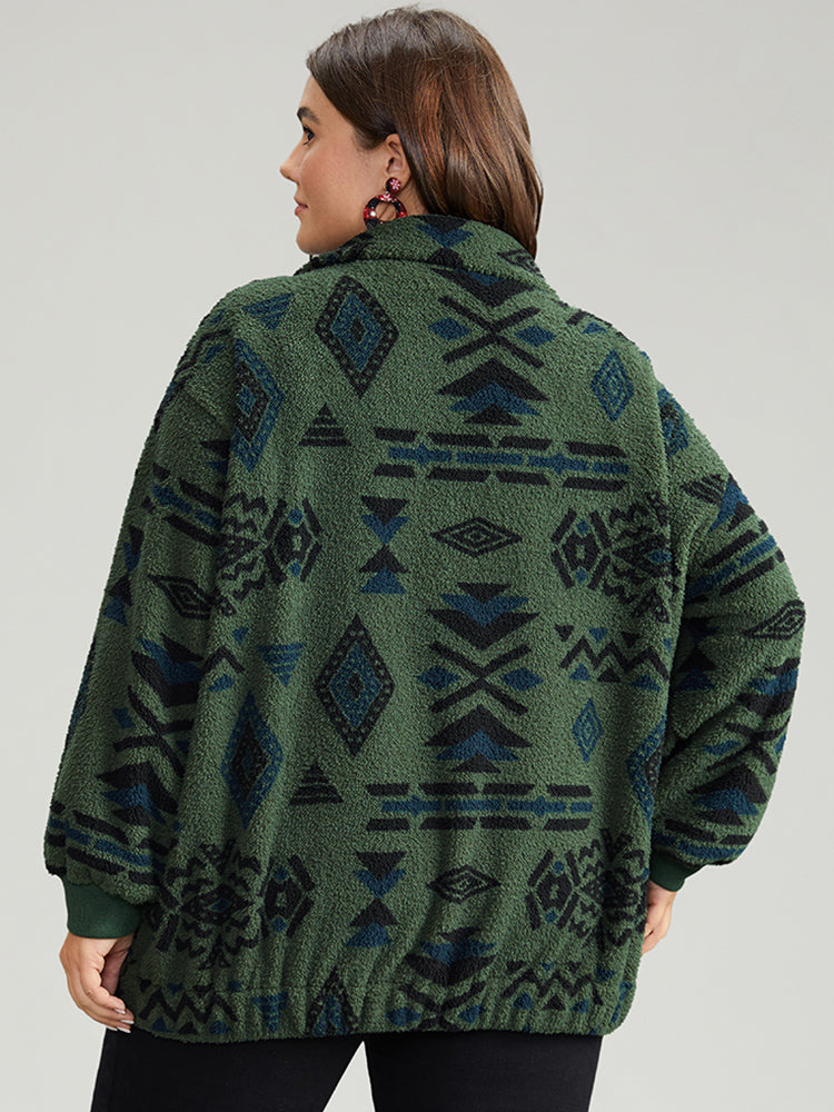 Geometric Pocket Gathered Zipper Jacket