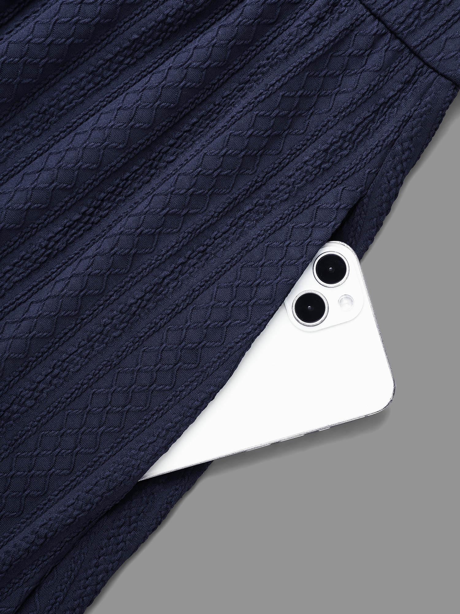 Plain Crew Neck Ruffle Trim Plisse Dress