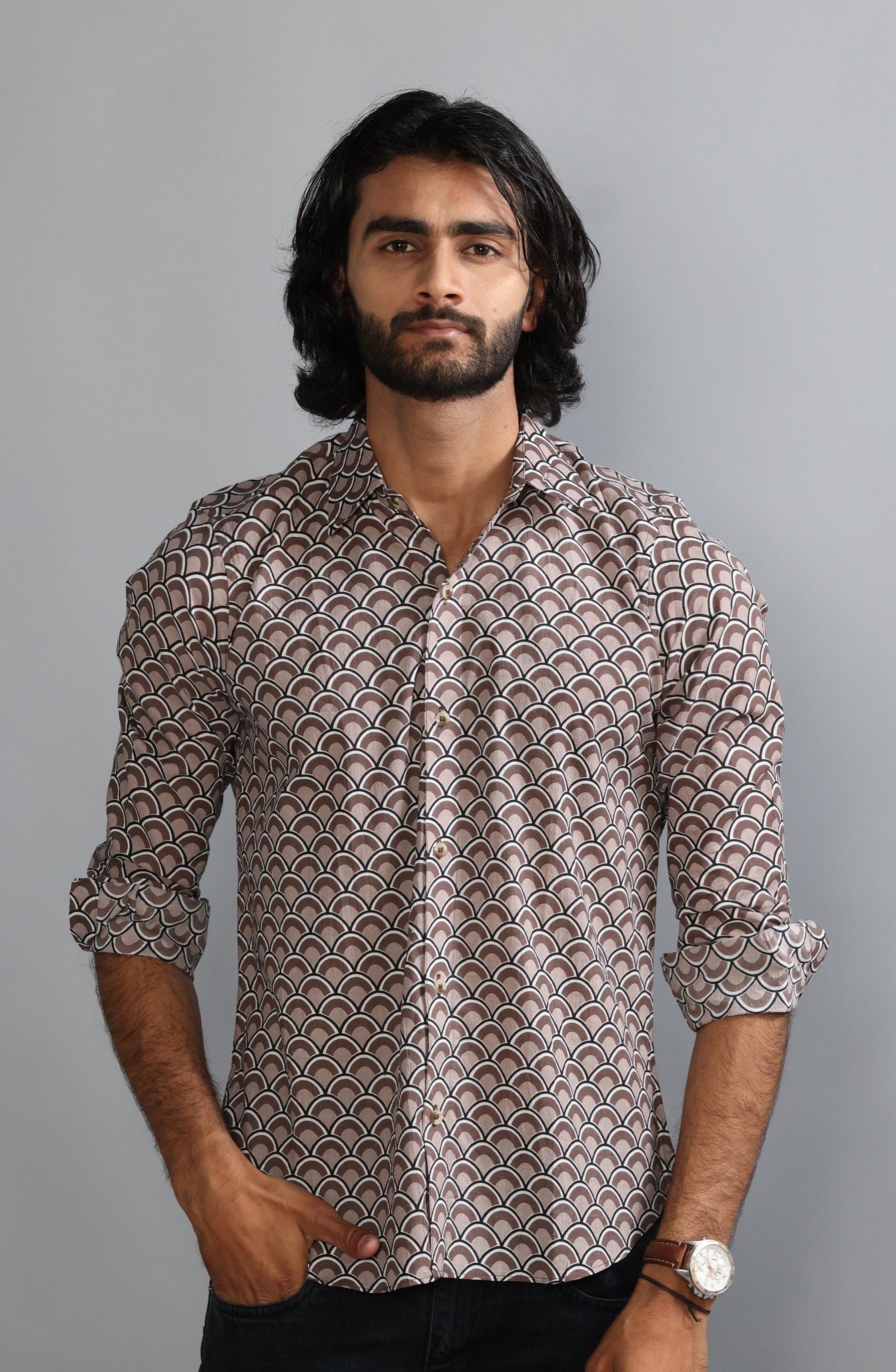 Tawny Brown Sanganeri Print Shirt