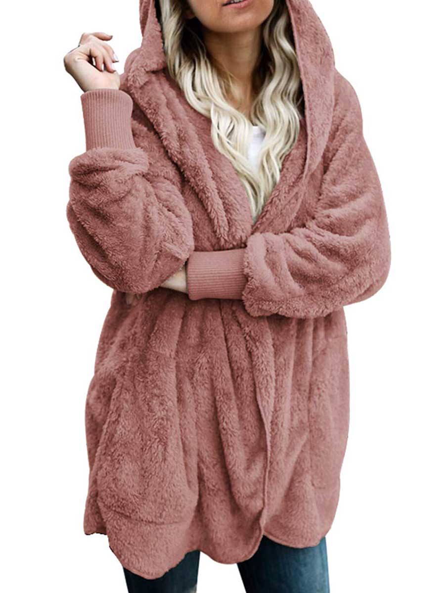 Solid Color Fleece Hooded Jacket