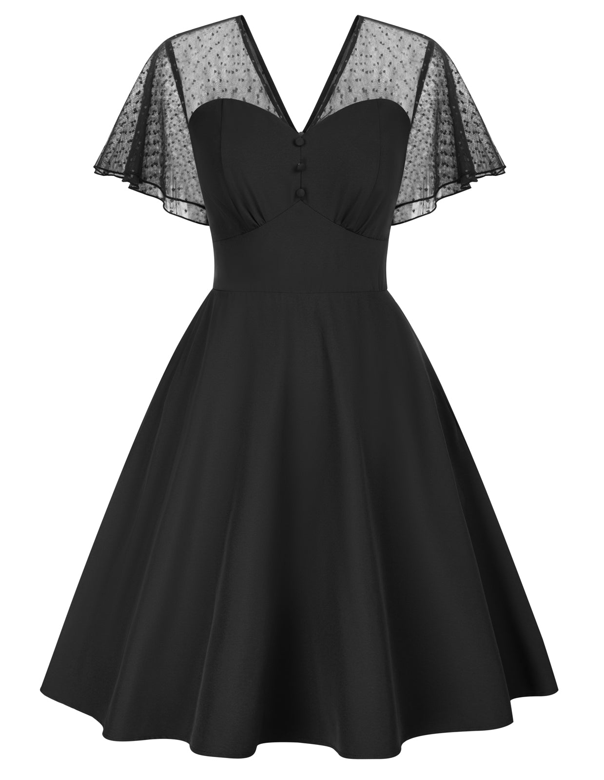 Mesh Patchwork Dress Short Sleeve V-Neck Smocked Back A-Line Dress