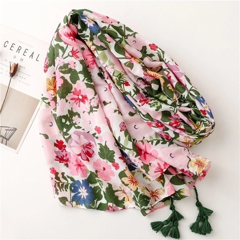 Plants Flowers Color Printing Beach Towel Long Hanging Tassel Scarf