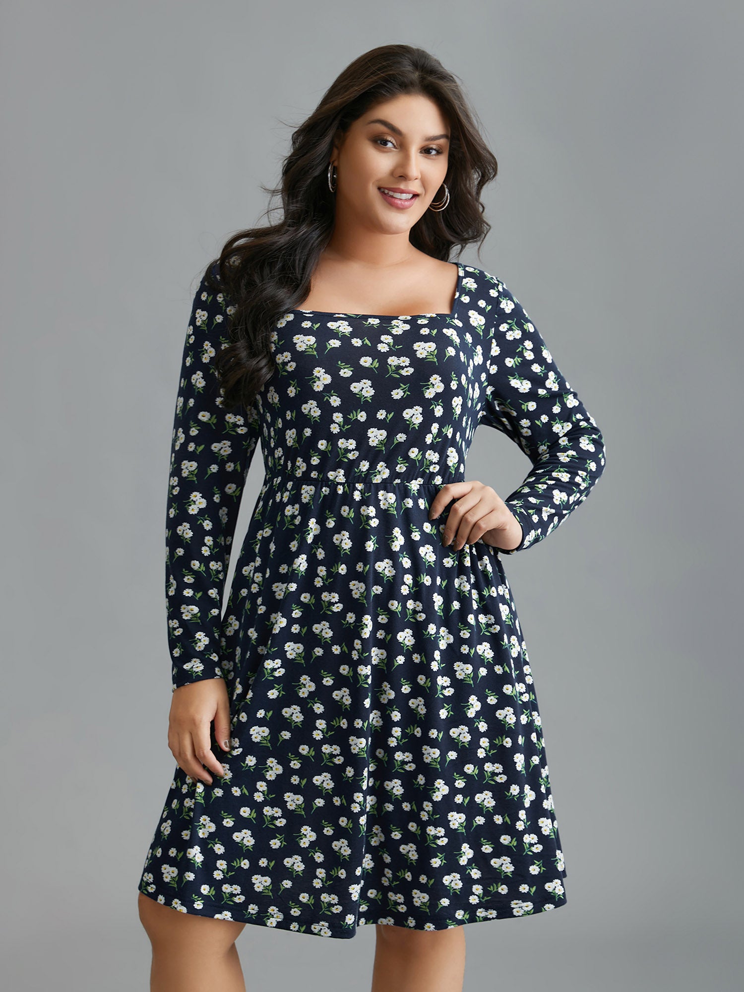 Ditsy Floral Square Neck Pocket Dress