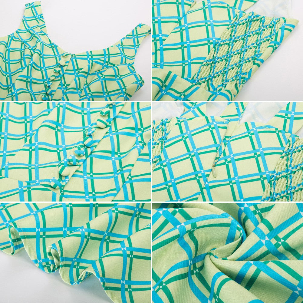 Vintage Printed Buttons Decorated A-Line Dress