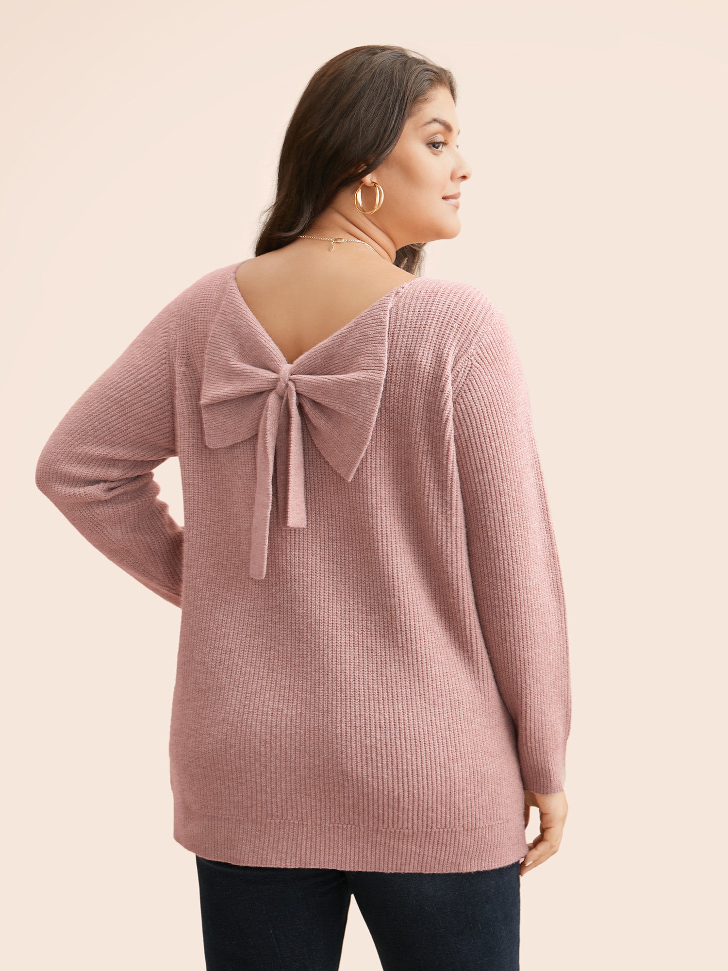 Round Neck Texture Back Bowknot Pullover