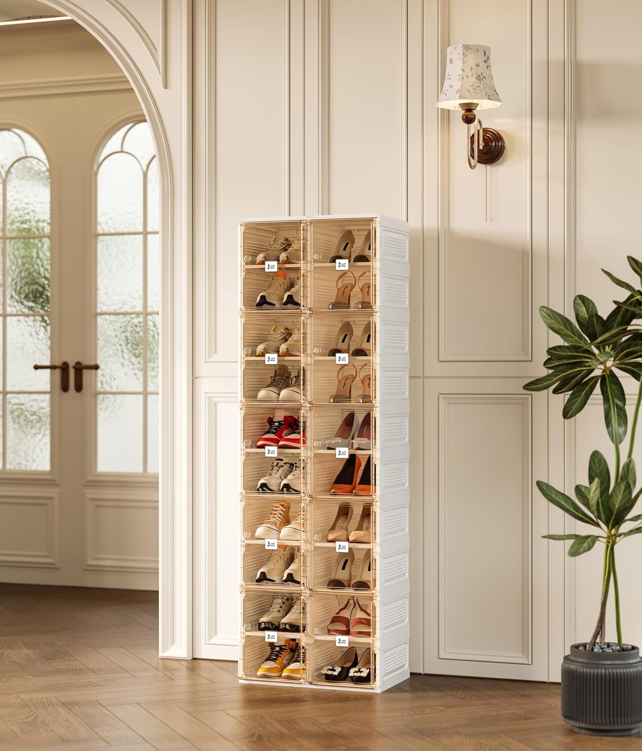 ANTBOX Shoe Organizer Storage Box, Portable Folding Shoe Rack For Closet With Magnetic Clear Door