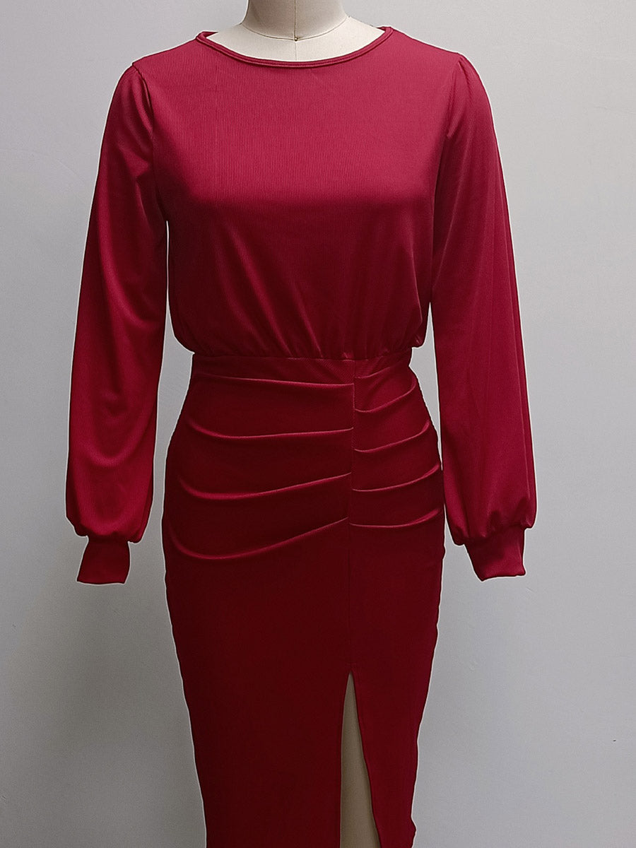 Threaded Split Long Sleeve Dress(6 colors)