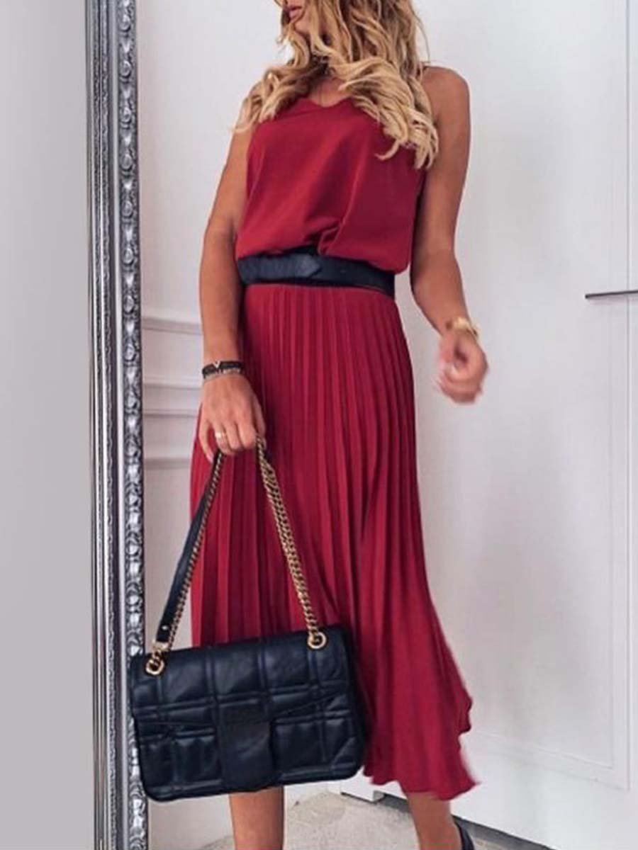 Sexy V-Neck Pleated Dress