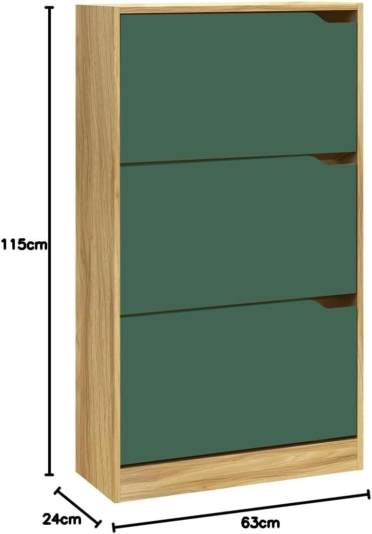 Wood Shoe Cabinet with 3 Doors, Shoe Cabinets, Retractable Handles, Double Depth, 63 x 24 x 115 cm