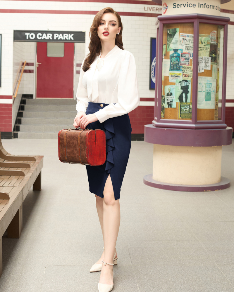 Front Slit Skirt High Waist Ruffle Decorated Bodycon Skirt