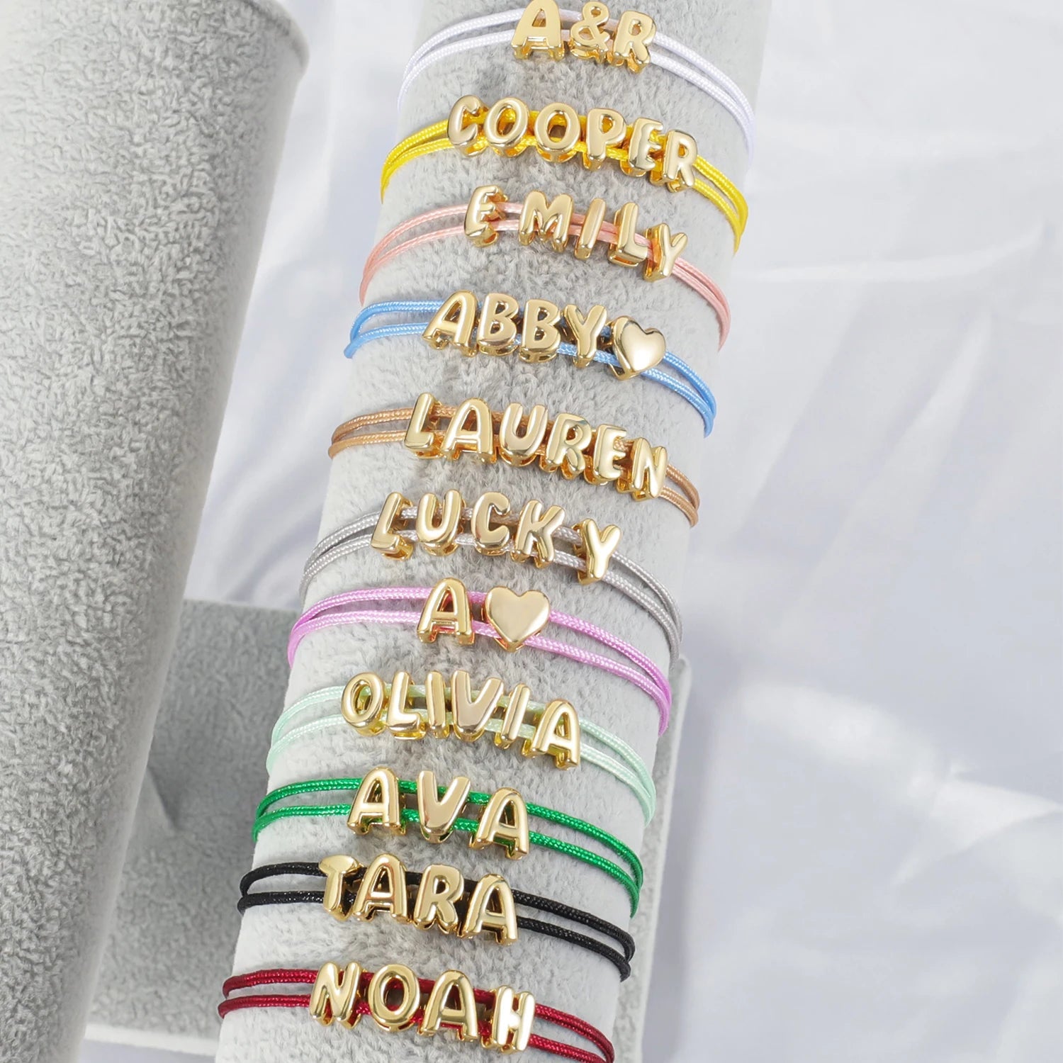 Personalized Bubble Name Layered Rope Bracelet