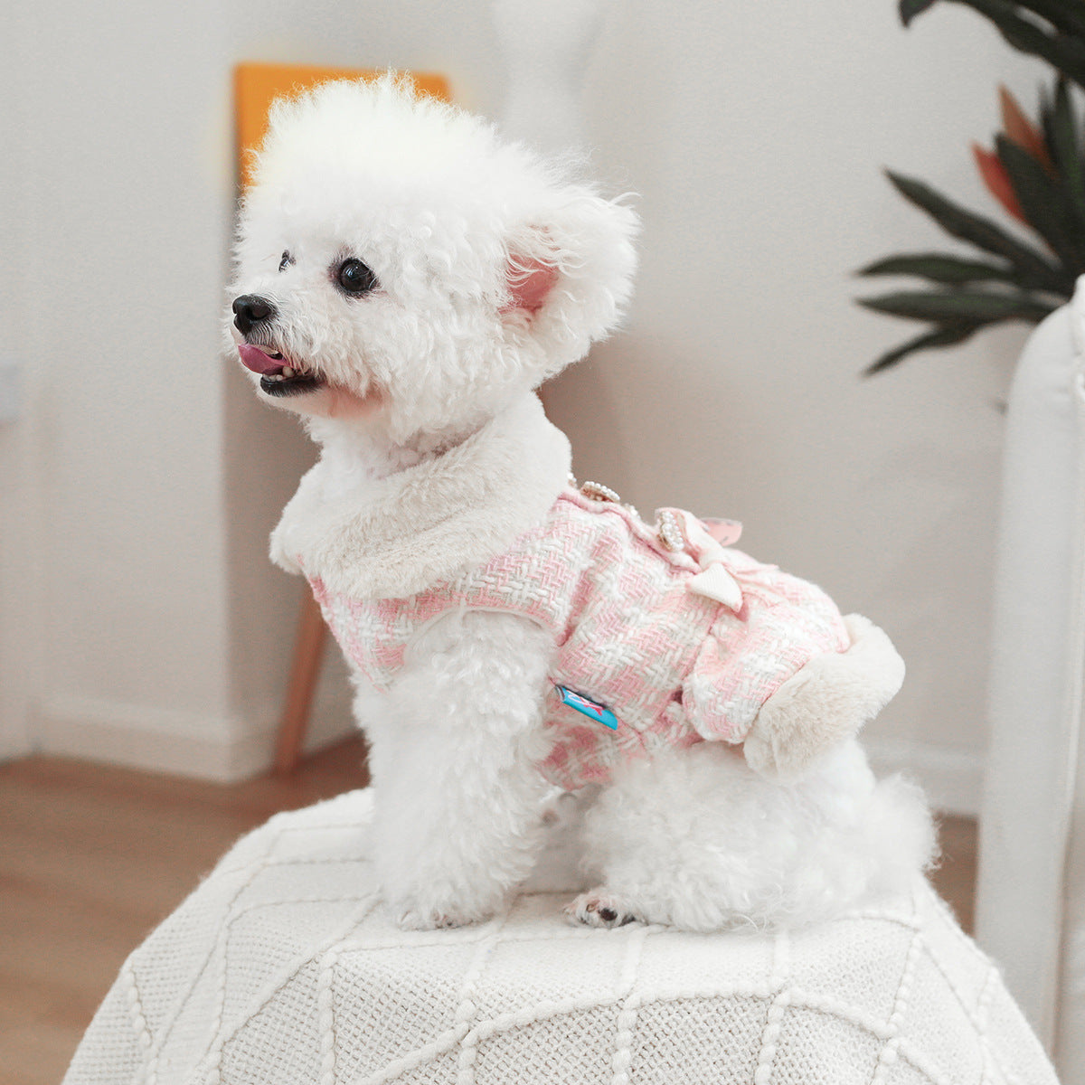 Sweet Plaid Pattern Fleece Dog Cat Dress Jacket