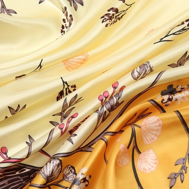 Women's Basic Lady Minimalist Flower Satin Printing Silk Scarf