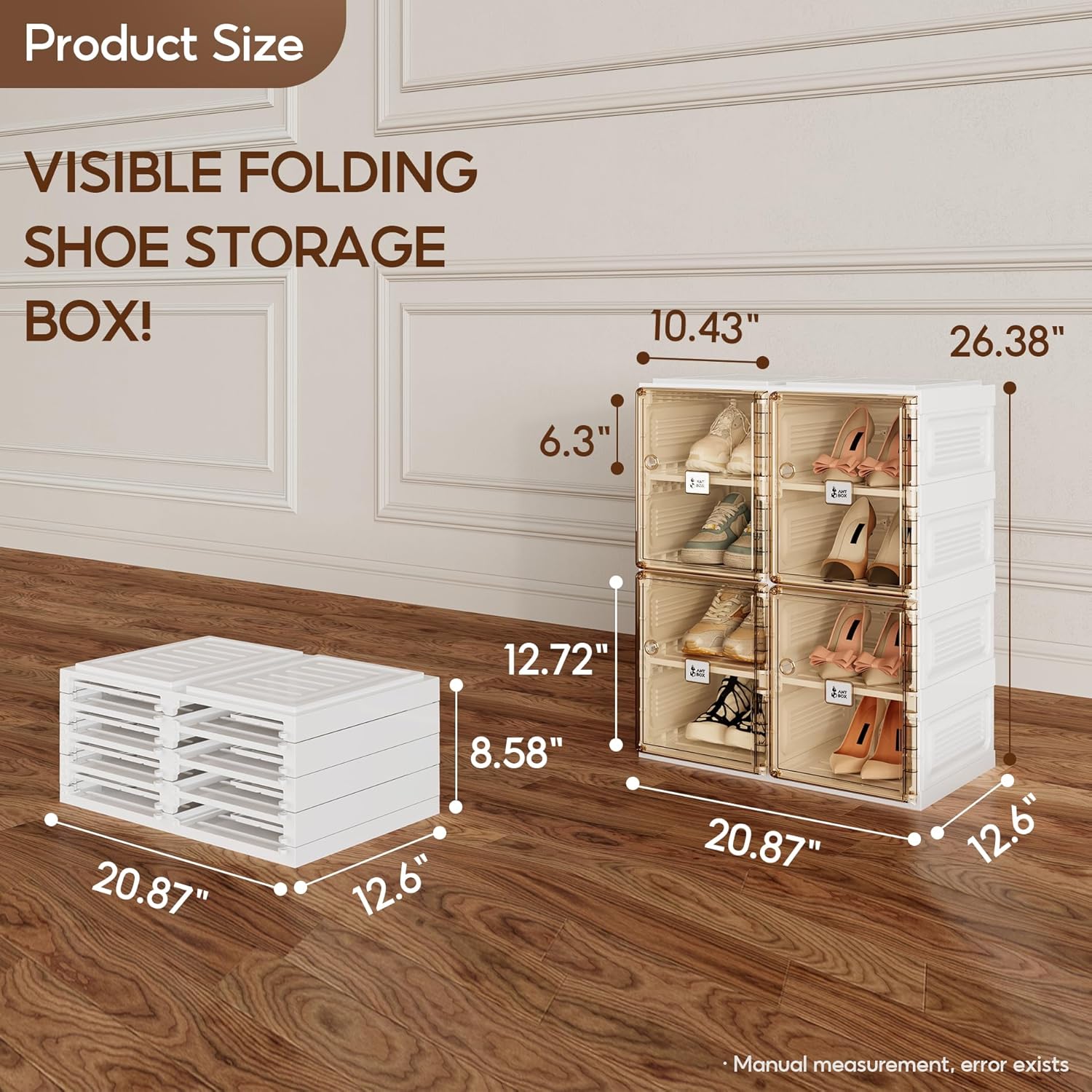 ANTBOX Shoe Organizer Storage Box, Portable Folding Shoe Rack For Closet With Magnetic Clear Door