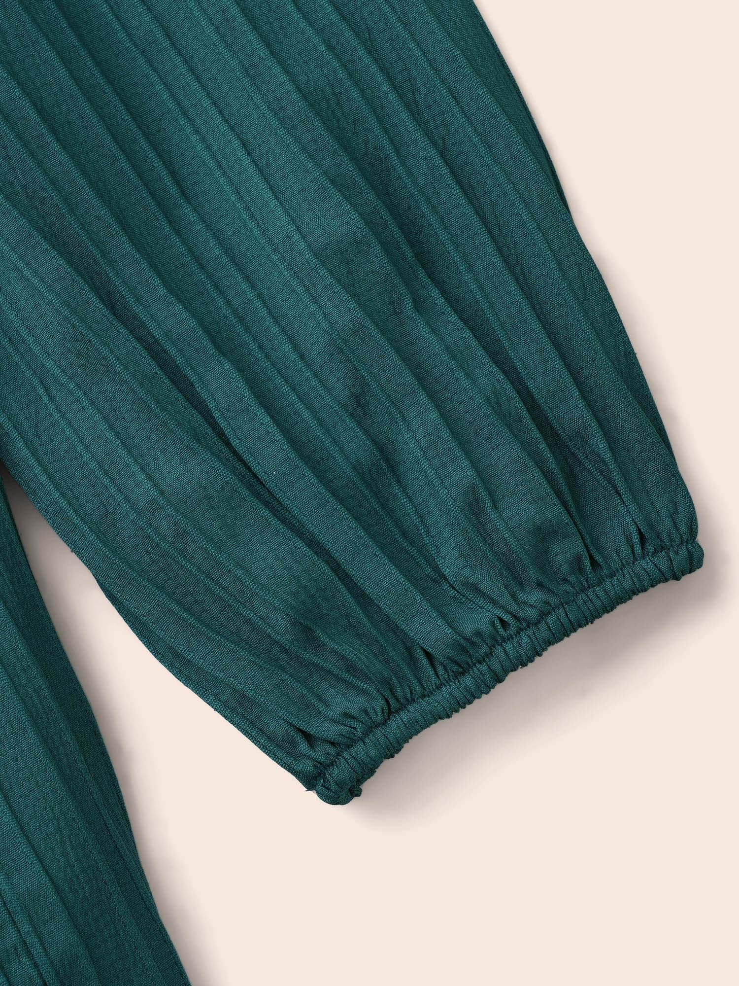 Textured Keyhole Pocket Lantern Sleeve Blouse