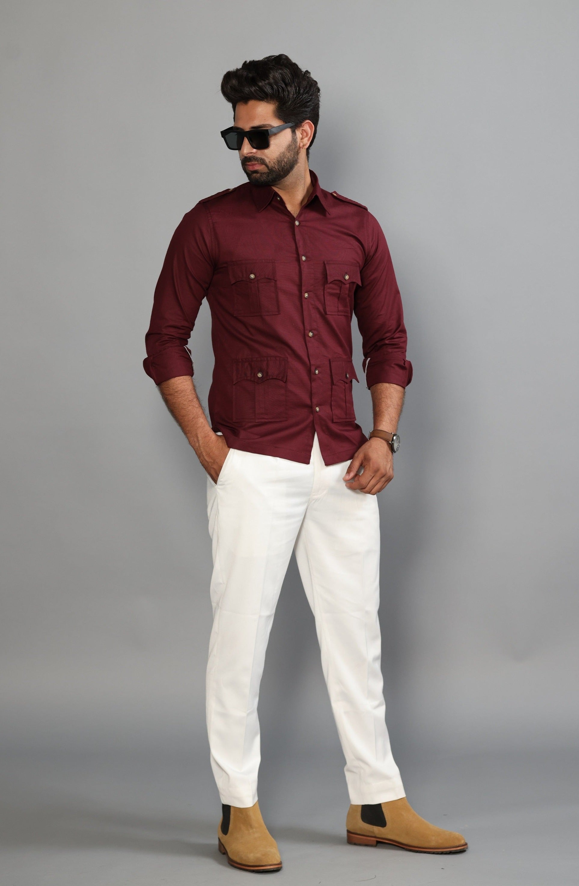 Maroon Turkish Linen Hunting Shirt