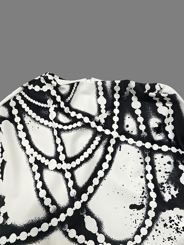 A-Line Capelet Contrast Color Printed Mock Neck Maxi Dresses