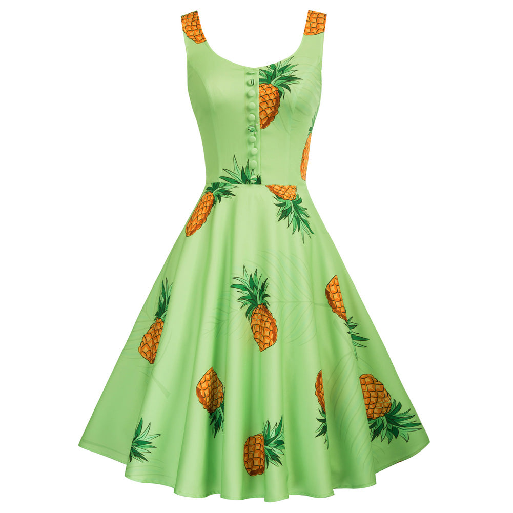1950s Vintage Sleeveless Printed A-Line Dress