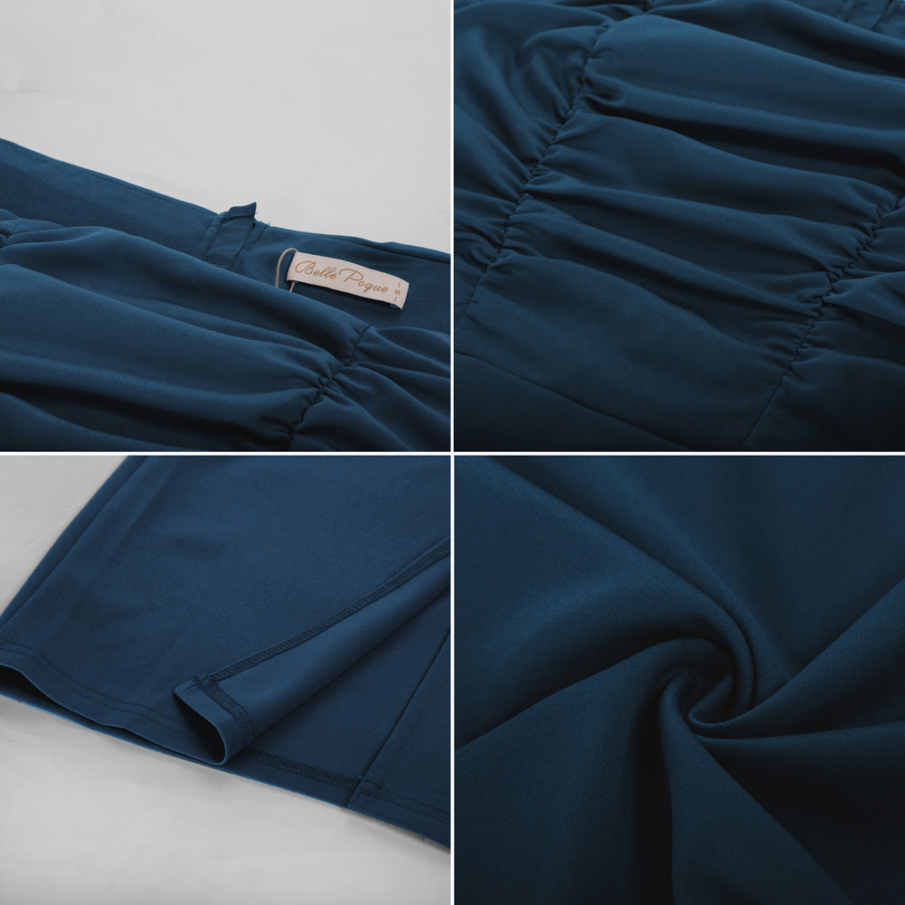 Ruched Bodycon Dress Off Shoulder Straight Neck Pencil Dress