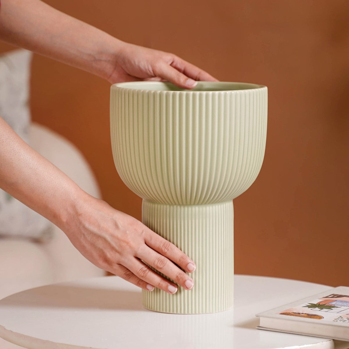 Sage Green Ceramic Pot For Flowers