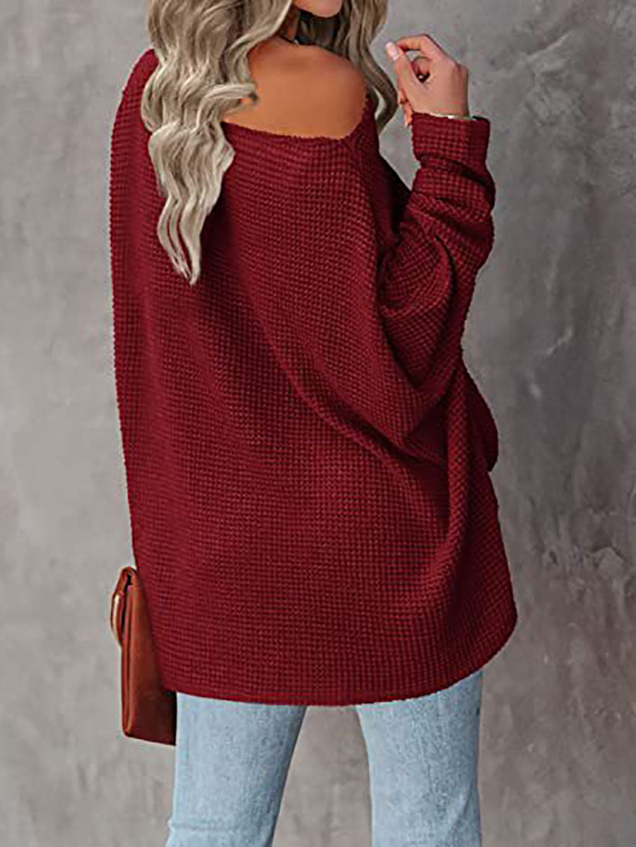 Solid Color Knitted Bat Long Sleeve Sweater