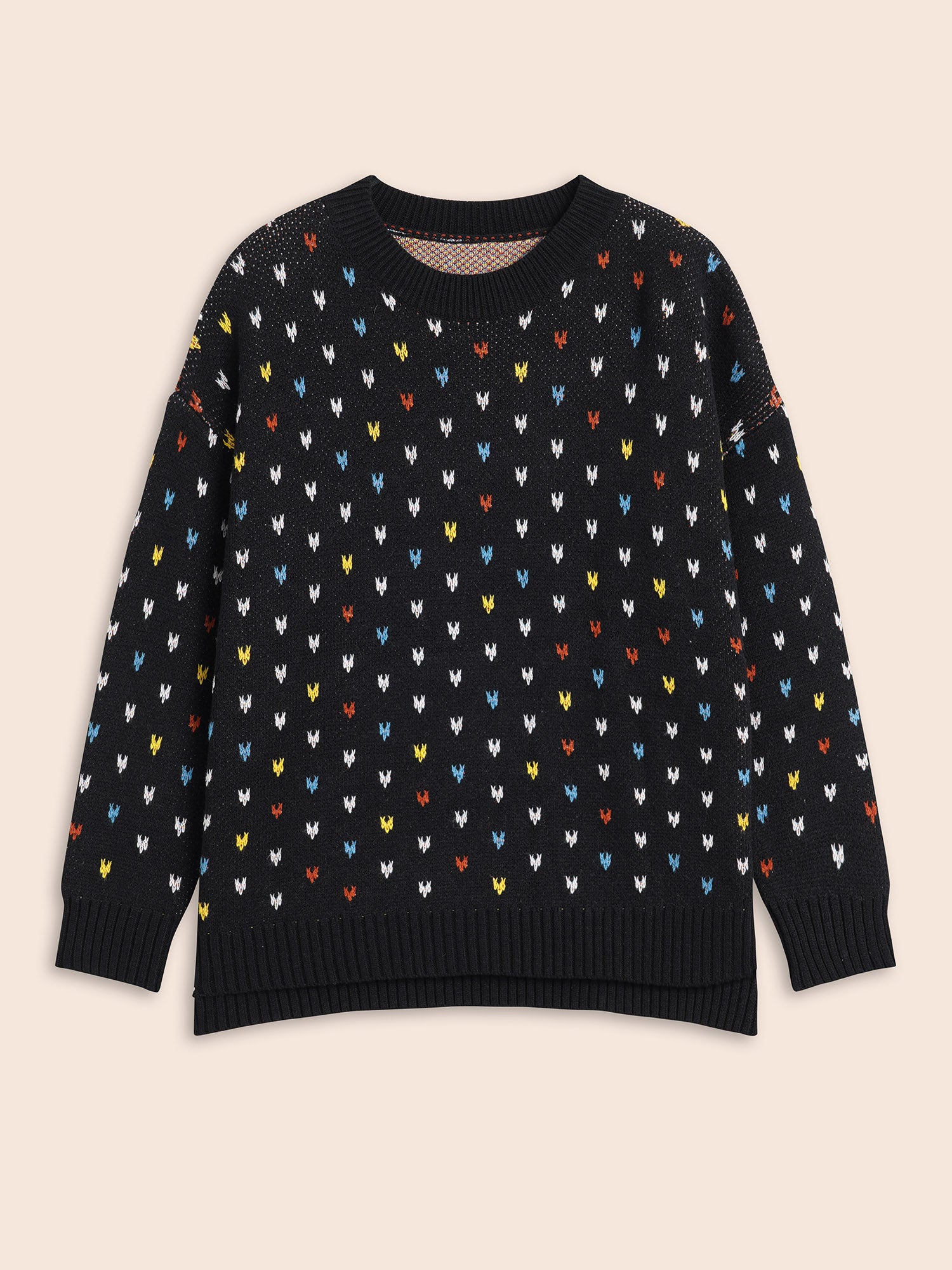Polka Dot Texture Split Hem Pullover