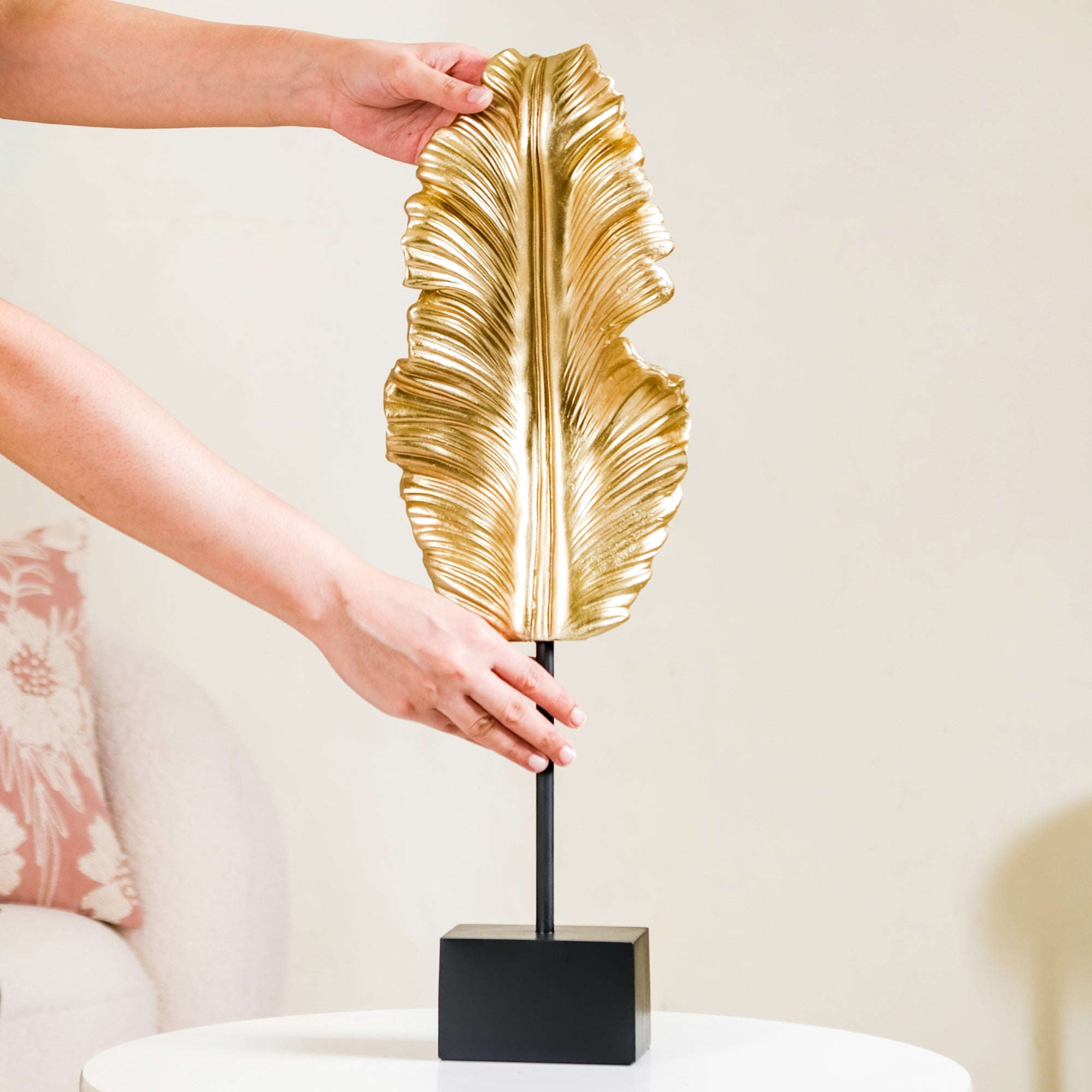 Gold Leaf Feather Resin Showpiece