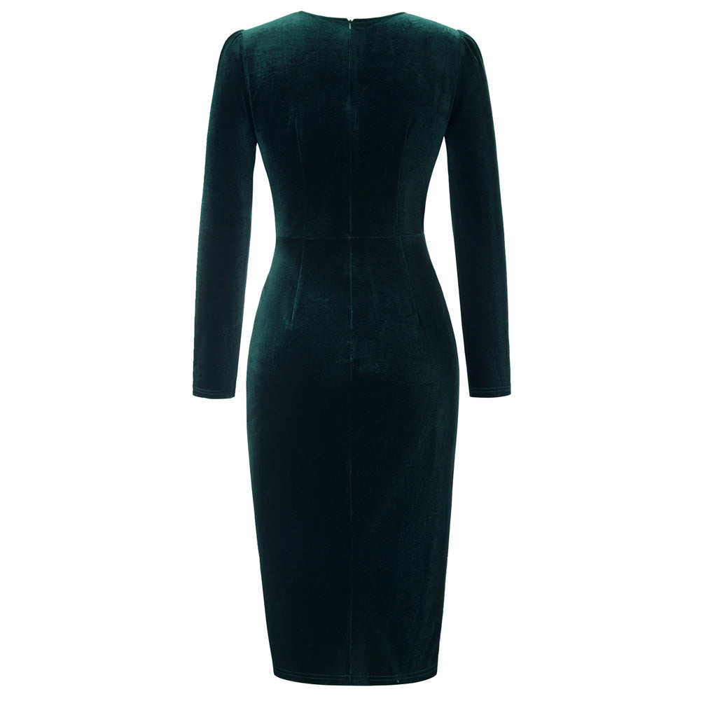 Seckill Offer⌛Velvet Dress Long Sleeve Sweetheart Neck Bodycon Dress