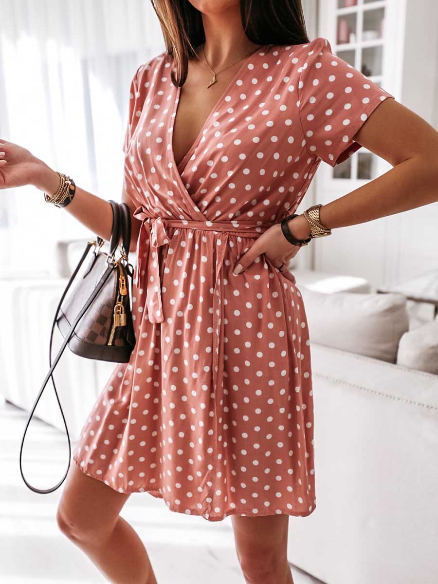 Polka Dot V-neck Strappy Dress