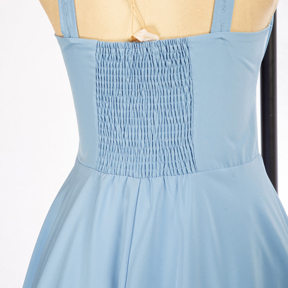 Vintage Solid Color Two-Way Defined Waist Dress Ruched Bodice Flared A-Line Dress