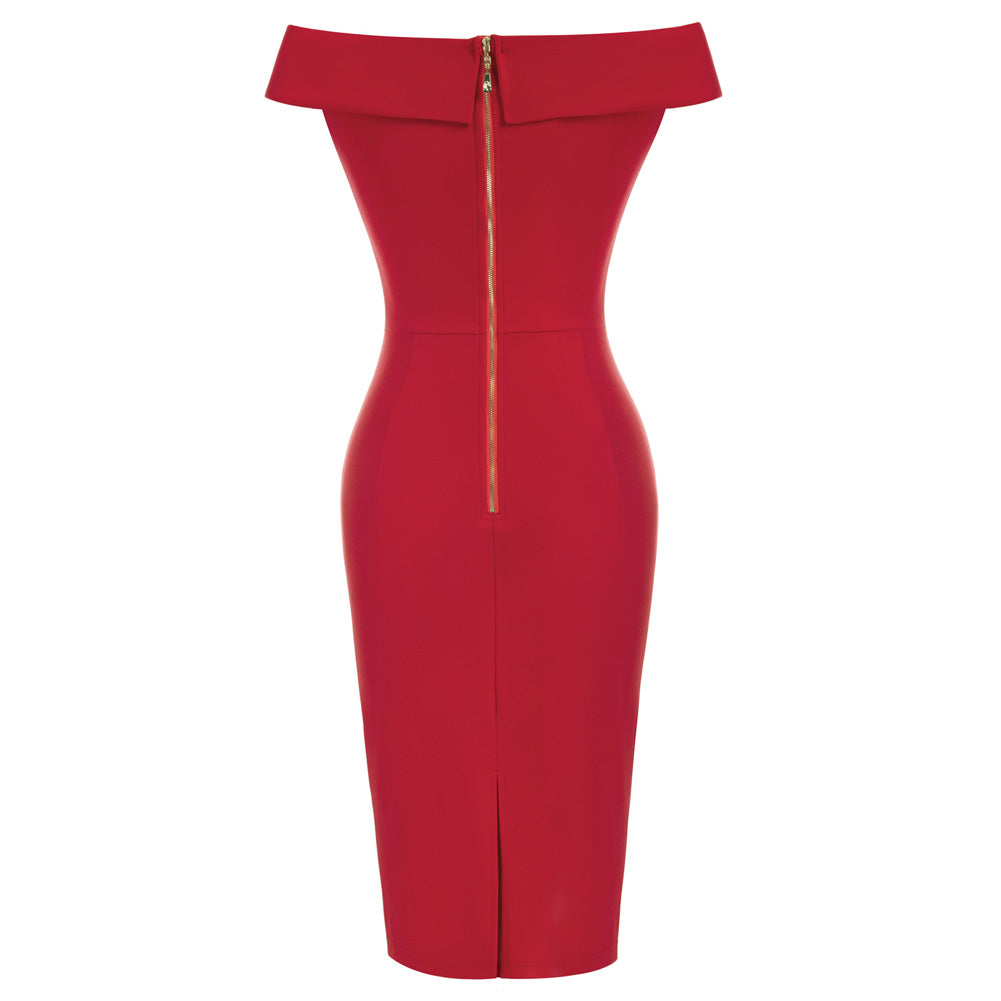 Vintage Off Shoulder V Neck Bodycon Pencil Dress Short Sleeve Homecoming Bodycon Dress Work Cocktail