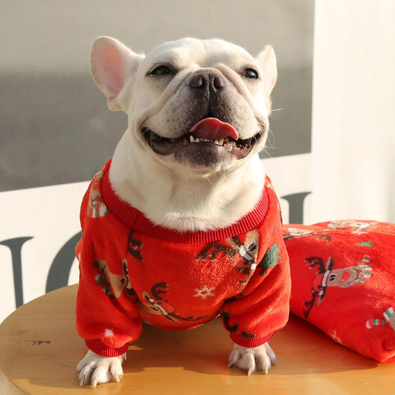 Christmas Elk Big Dog Bulldog Puppy Autumn And Winter Pet Supplies Cat Two-Leg Velvet Clothes Teddy