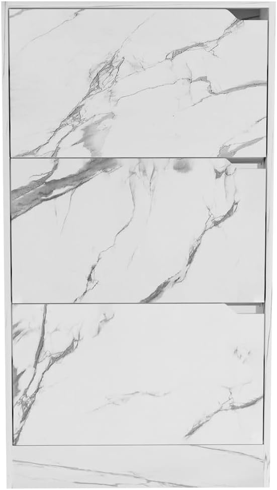 Wood Shoe Cabinet with 3 Doors, Shoe Cabinets, Retractable Handles, Double Depth, 63 x 24 x 115 cm