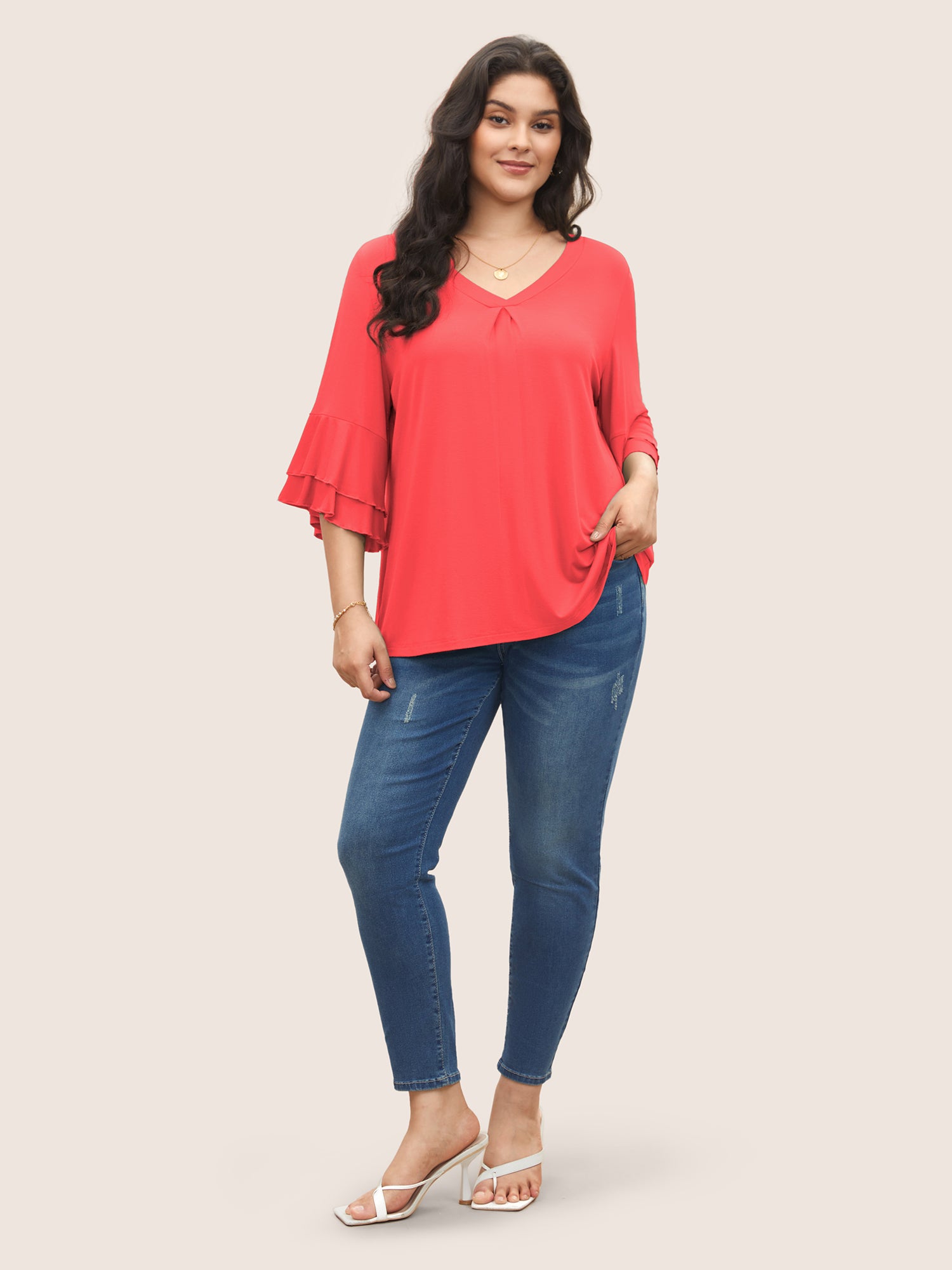 Supersoft Essentials Ruffle Layered Sleeve Pleated T-shirt